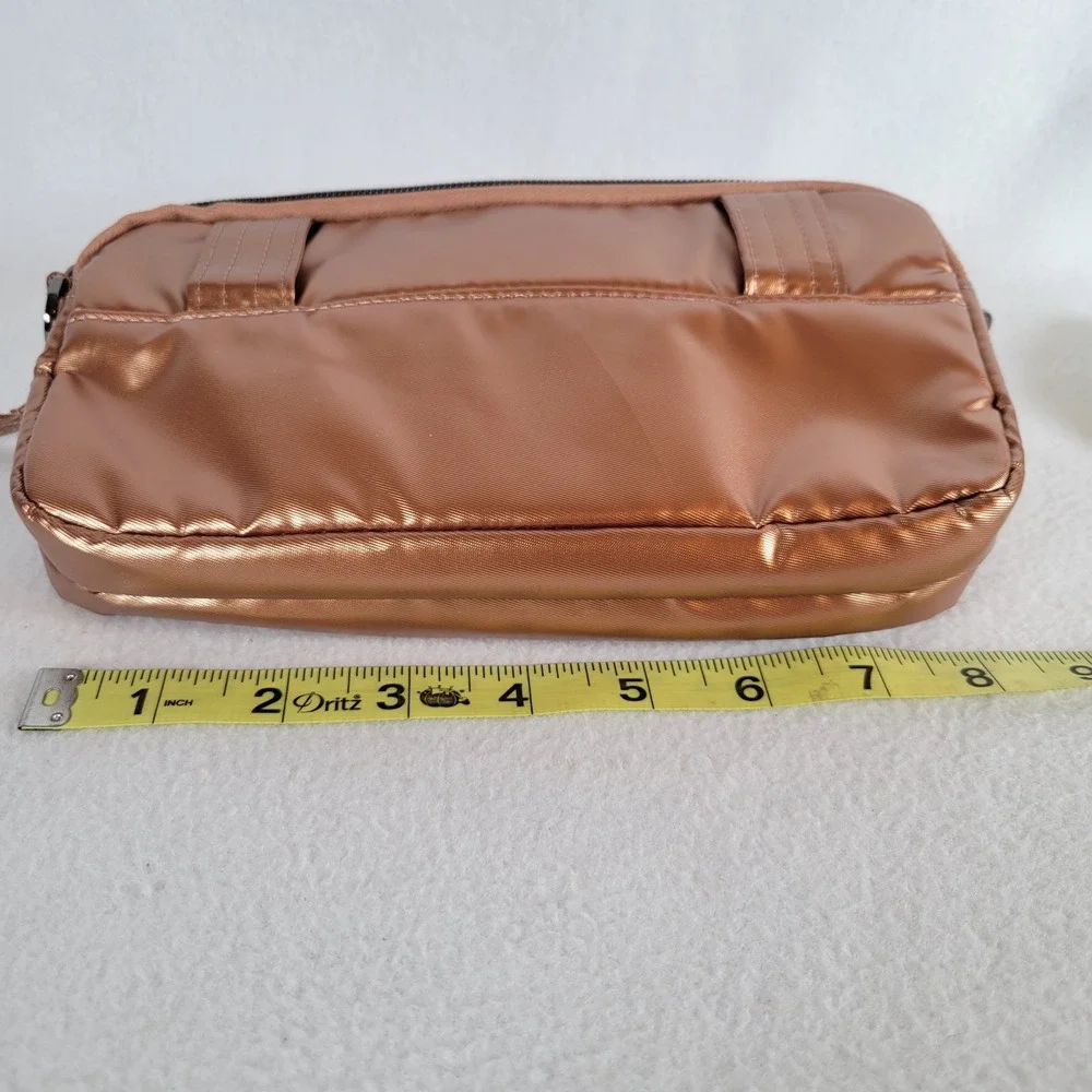 Lug Womens Coupe XL Metallic Quilted Convertible Travel Crossbody Bag Brown